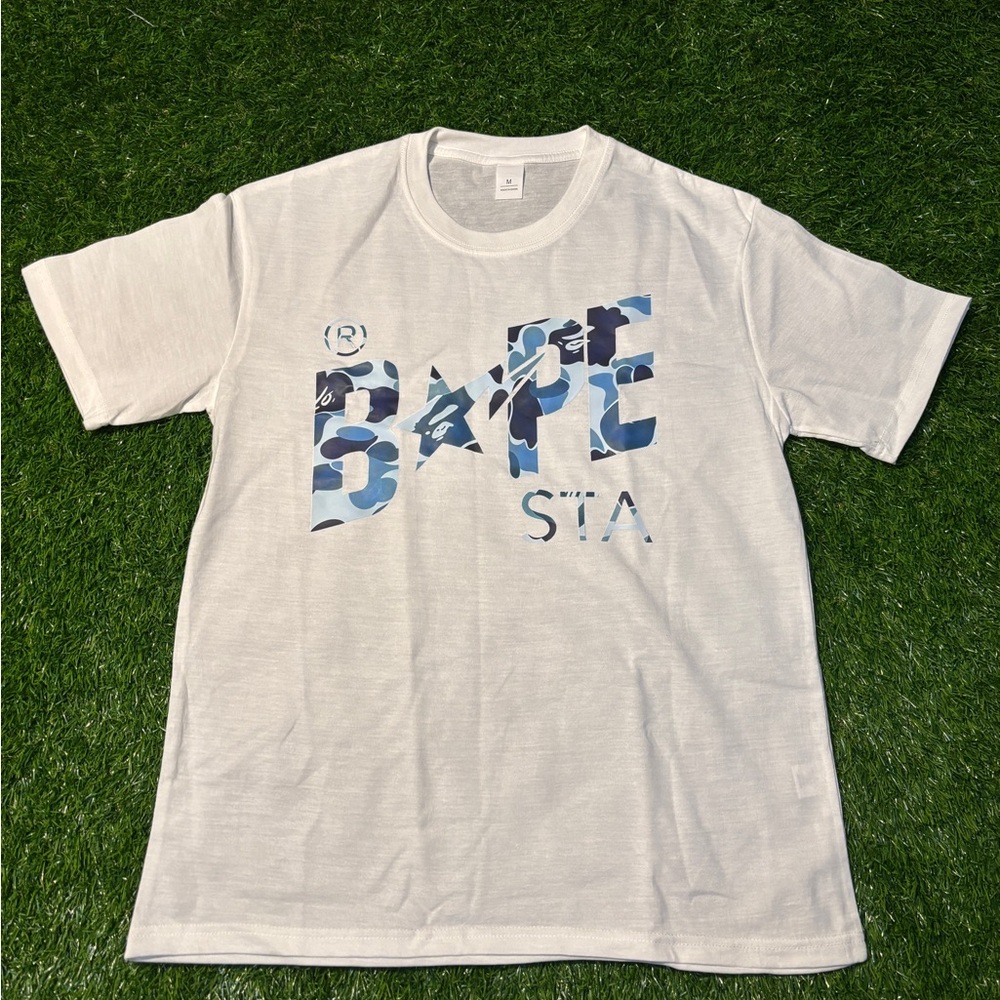 Bape White Tee with Blue Camo BAPE STA Logo